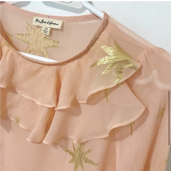For Love & Lemons Gilded Star Ruffled Sheer Silk Blouse Rose Gold/Pink sz Xsmall - Picture 6 of 14